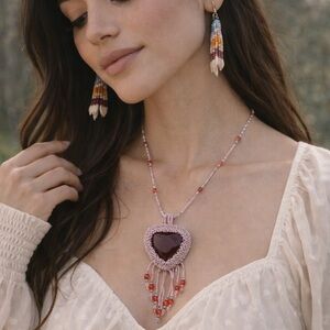 Handmade Beaded Heart Necklace | Pink & Red | Boho Statement Pendant